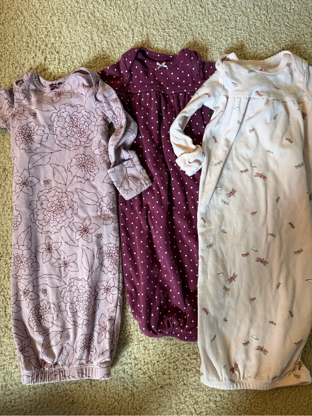 Carter’s newborn girl sleep gowns